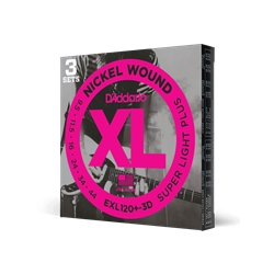 D'Addario EXL120+3D 3-Pack Nickel Wound Super Light Plus Electric Guitar String Set